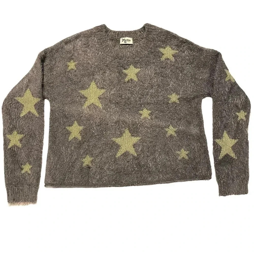Show Me Your Mumu Cropped Varsity Sweater Shine Star Knit. Size small. EUC.